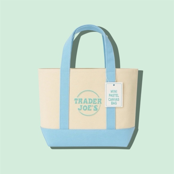 Trader Joe’s Handbags - Viral TRADER JOES Mini Pastel Canvas Tote Bag BABY BLUE